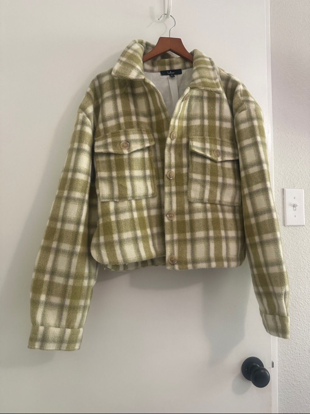 Lulu's Olive and Cream Plaid Jacket